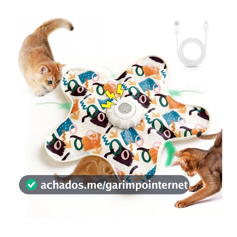 Brinquedo Gato Automático Caça Rato Penas Interativo Antiestresse Recarregável 1200mAh Tipo C