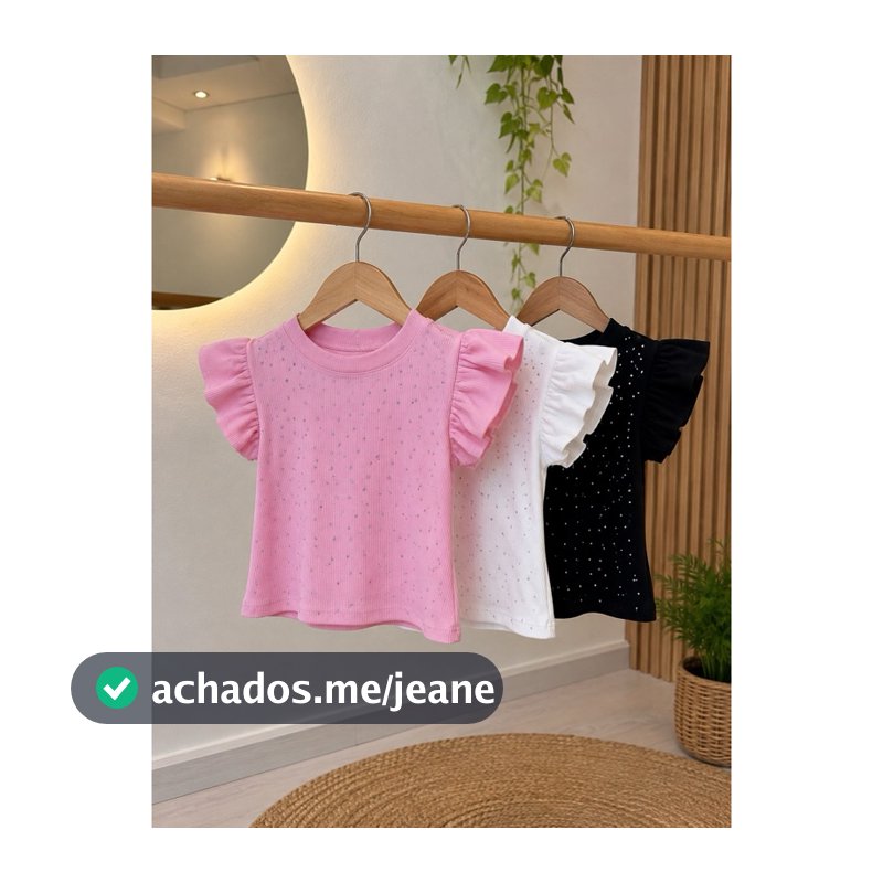 ✨ Kit 3 Blusas Infantil com Strass | Manga Babado | Canelada | Menina ✨