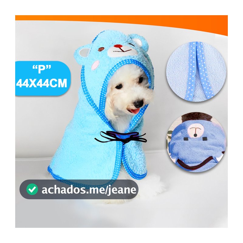 Toalha Para Banho Pet Cães Gatos Em Poliéster Tamanho P 46x44CM