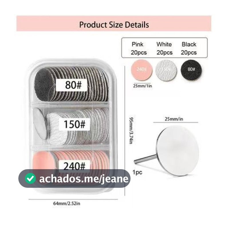 Kit Broca Disco mandril em Aço para Remoção e Polimento de Unhas de Gel Alongamento Extensão Manicure Unhas