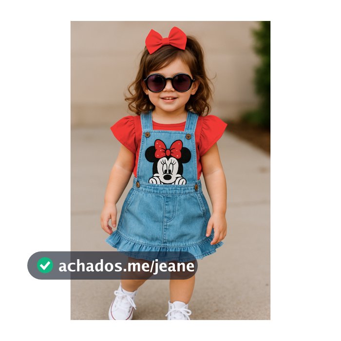 Jardineira Jeans Infantil Minnie Menina Bebê