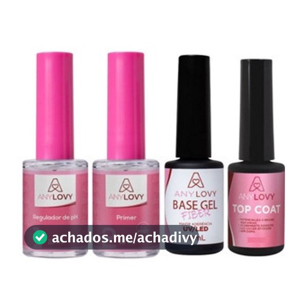 Kit Flim Anylovy Regulador de PH + Primer Sem Ácido + Base Gel Fiber + Top Coat Nail Designer