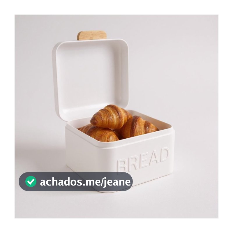 Porta Mantimento Pão Bolo Lata Aço Galvanizado Quadrado 20x14cm Branco Cozinha Organização