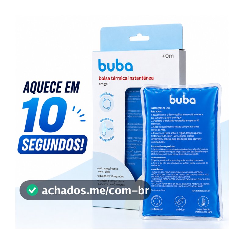 Bolsa Térmica Instantânea Buba Gel 1 Click Aquece 10 Segundos Cólica Bebê Reutilizável