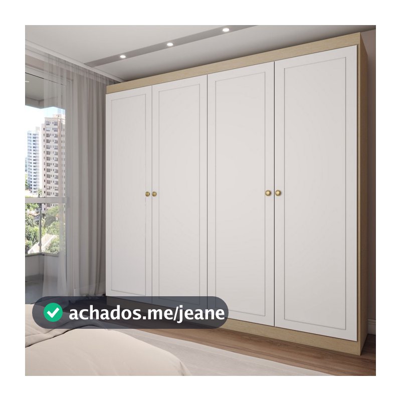 Guarda-Roupa Casal 4 Portas Americano Savana/Branco Fosco - Panorama Móveis