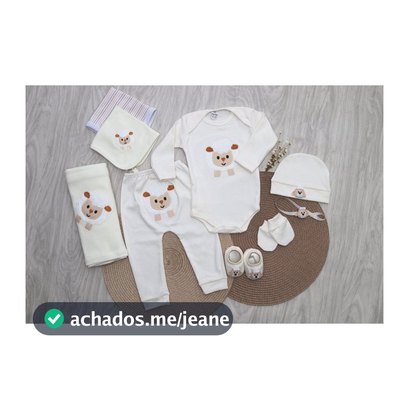 Kit completo saida de maternidade menino e menina c/9 peças unissex ovelha marfim