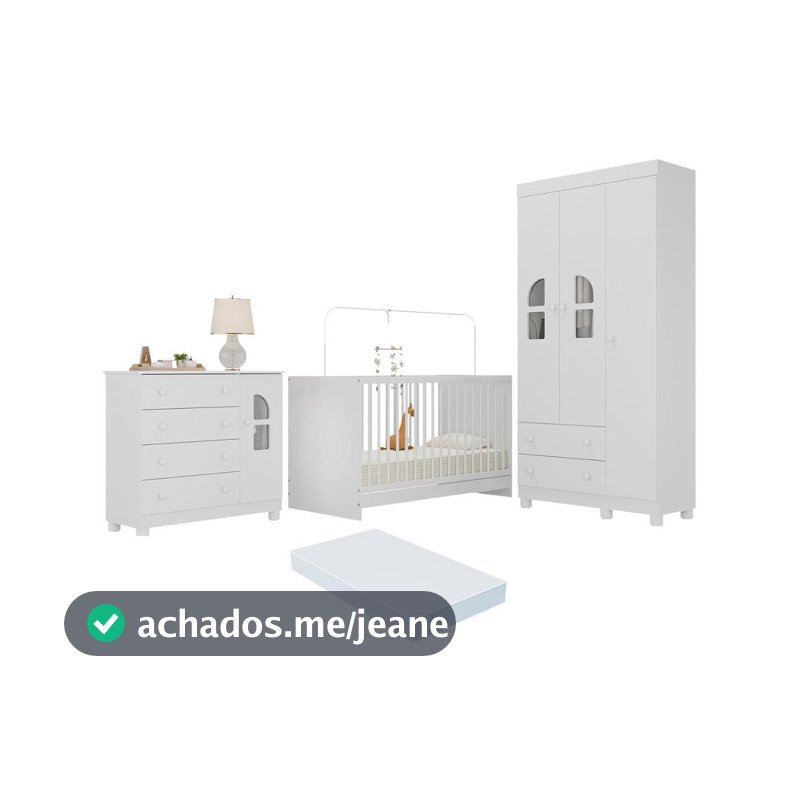 Quarto de Bebê Completo com Berço 3 em 1 com Colchão Incluso Nina Multimóveis MP4574