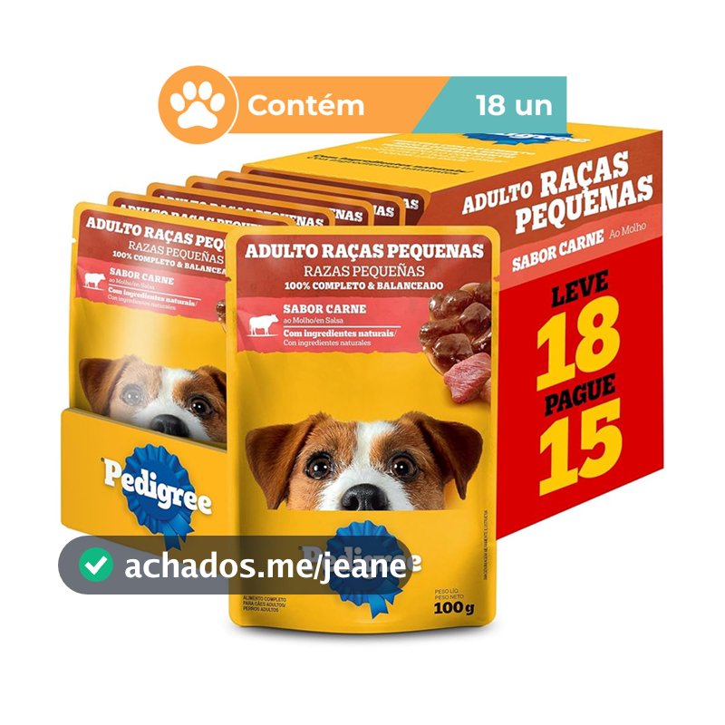Ração Úmida Pedigree Carne Cães Raça Pequena 18x100g