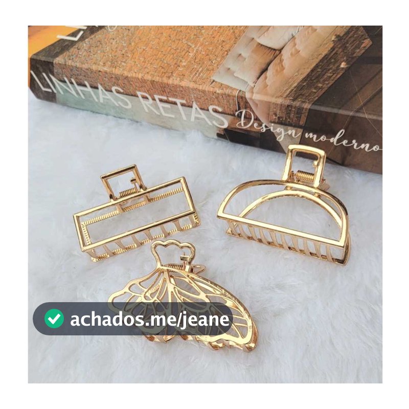 Kit 3 Peça Piranha de Metal Dourada Luxo Prendedor de Cabelo