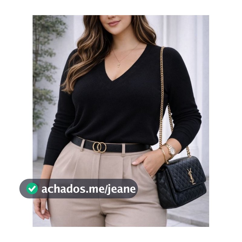 Blusa Tricot Plus Feminina Gola V Manga Longa Inverno Elegante Confortável