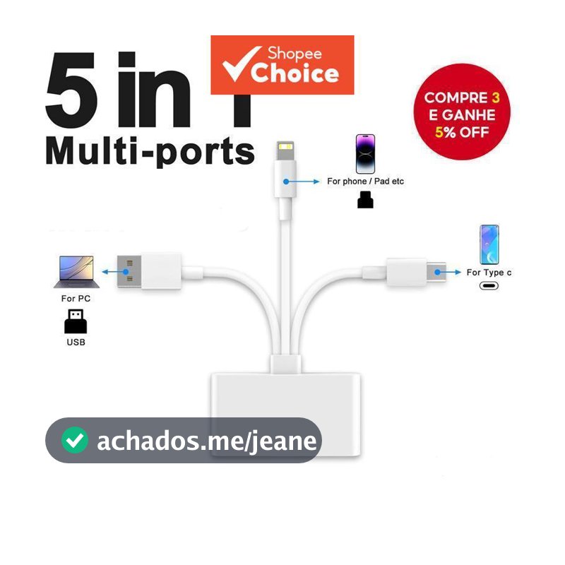Para iOS Android 5 em 1 leitor de cartão SD TF, adaptador VGA Tipo C USB 3.0 OTG para iPhone, iPad, MacBook