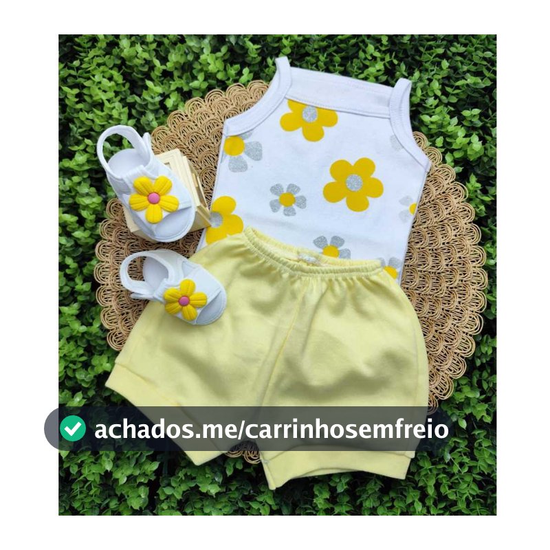 Conjunto Sandália Com Body Flor E Short Bebe Menina Mesversário Estampado Verão 100% Suedine