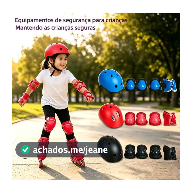 Kit Protecao Infantil Completo 7 Pecas Capacete Joelheira Cotoveleira Azul Seguranca