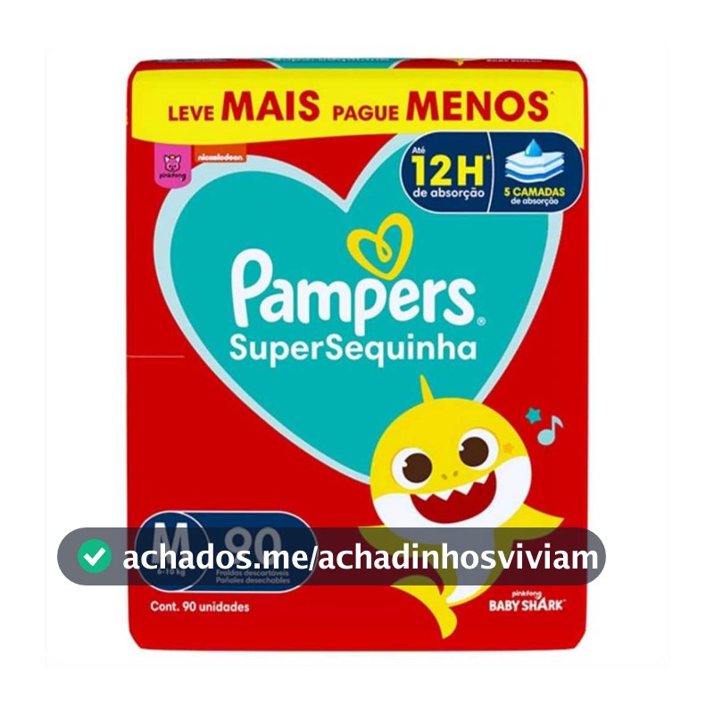 FRALDA PAMPERS SUPERSEQUINHA UNISEX M C/ 90,  G C/ 80,  XG C/ 70 ou XXG C/ 66