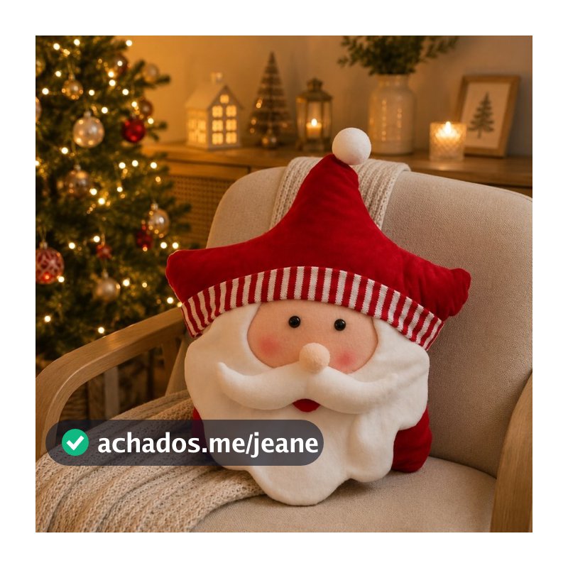 Almofada Natalina Estrela Papai Noel 40x38cm - Ideal para Sofá, Sala, Quarto, Presente e Decoração de Natal