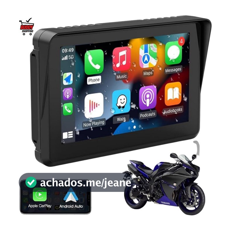 Multimídia para Moto Carplay Android Auto Portátil À Prova D'água 5’’ Tela Touch