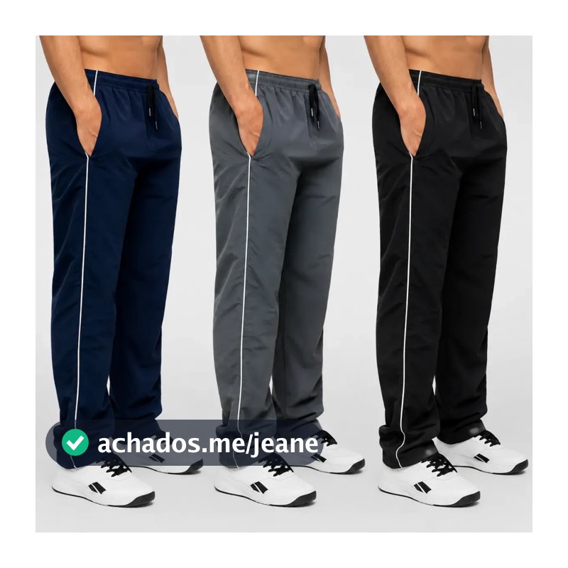 Kit 3 Calças Masculina Tactel Lisa Com Bolsos Esporte Caminhada Academia Frio