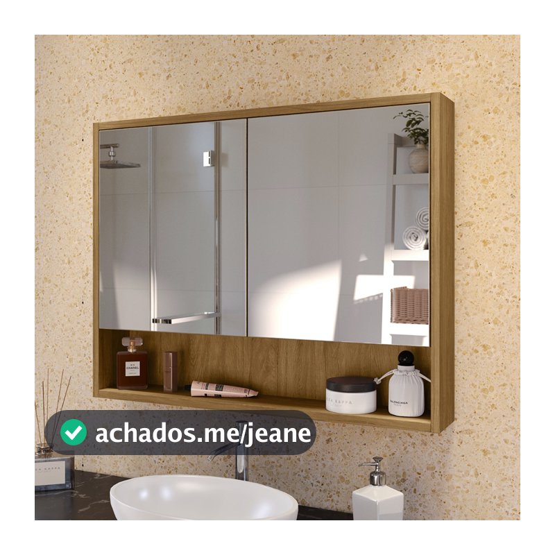 Espelheira Eros Para Banheiro com duas portas com Espelho, para Lavabo