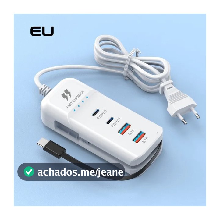 Carregador de Mesa Turbo Rápido 5.1A Possui 2 USB/2 Tipo-C E Um Carbo Tipo C 66W - Touro Shop
