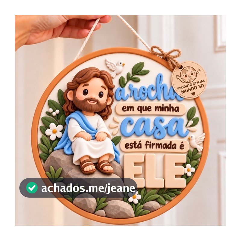 Guirlanda Natal Plaquinha Decorativa MDF Efeito 3D Mini Jesus Decoração de Natal Enfeite de Porta Natalina Ore Confie