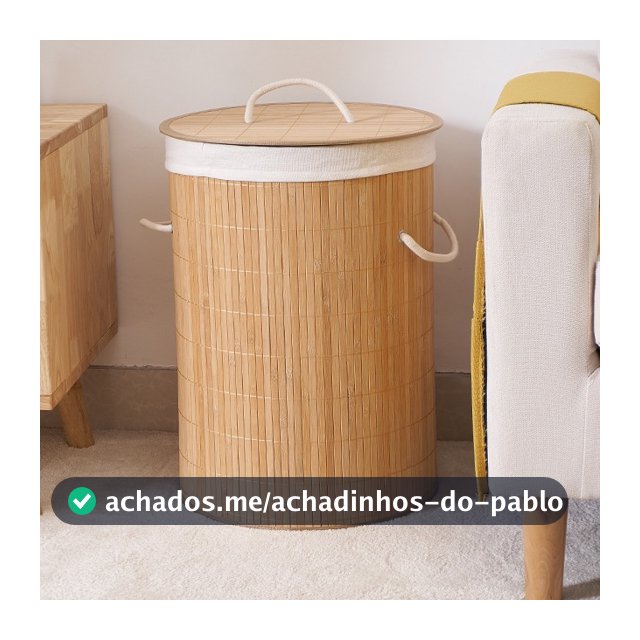 Cesto Redondo Forrado Roupas Sujas Banheiro/Lavanderia Bambu/Melhor Preço