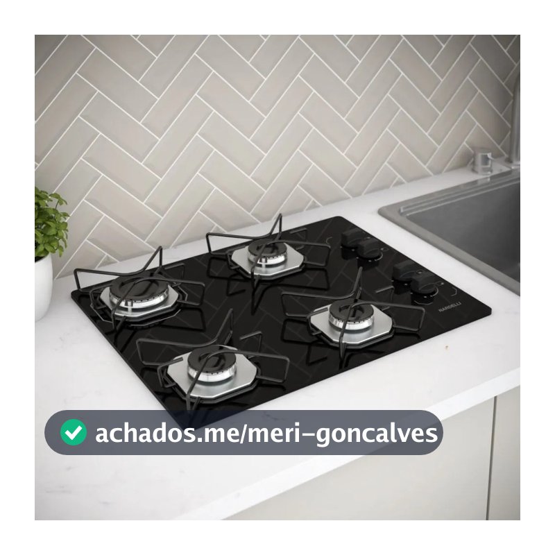 Fogão Cooktop Fogatti à Gás Ori 4 Bocas Vidro Preto Flange Inox Bivolt - Acendimento automático