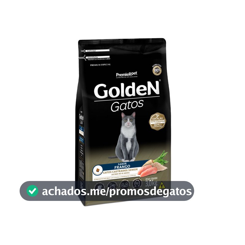 Ração 3kg Golden para Gatos Castrados Sênior Frango