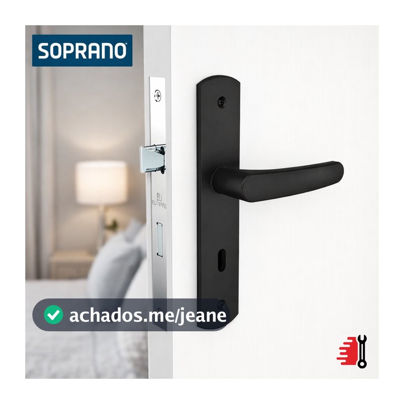 Fechadura Interna Soprano Ipanema Reta Preta ESP 27 Para Porta Design Moderno