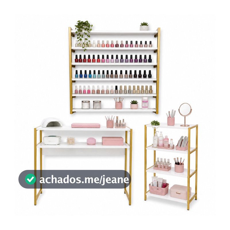 Mesa Manicure Profissional + Estante + Nicho Esmalteira Suspensa
