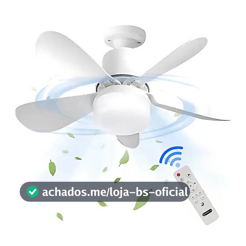 Ventilador 80w de Teto Silencioso LED 3 Cores Bulbo 12w com Controle Bivolt 5 Pás Branco Potente