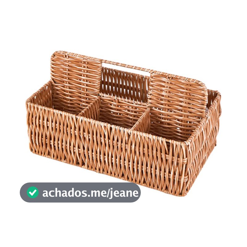 Porta Talher E Utensílios Retangular Rattan Iron Mimo Style