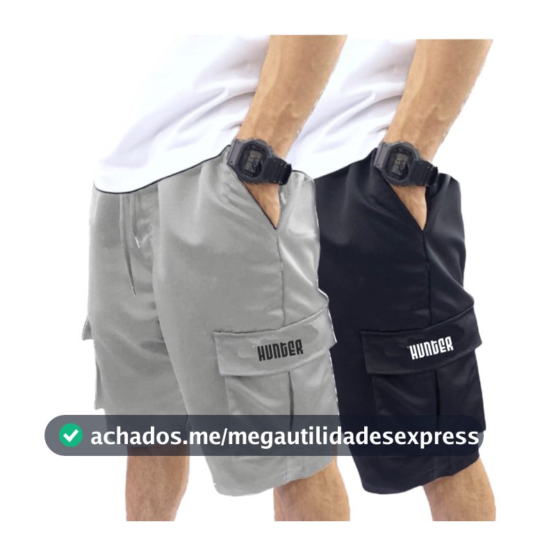Kit 2 Bermudas Corta Vento Bolso Cargo Hunter Colors Verão
