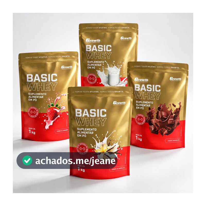 Basic Whey 1kg Suplemento Proteína em Pó - Chocolate, Natural, Baunilha ou Morango