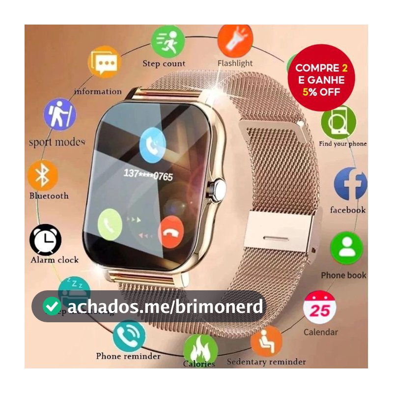 Relógio Inteligente para Homens e Mulheres, Relógio Esportivo à Prova d'Água, Fitness, Monitor de Frequência Cardíaca,