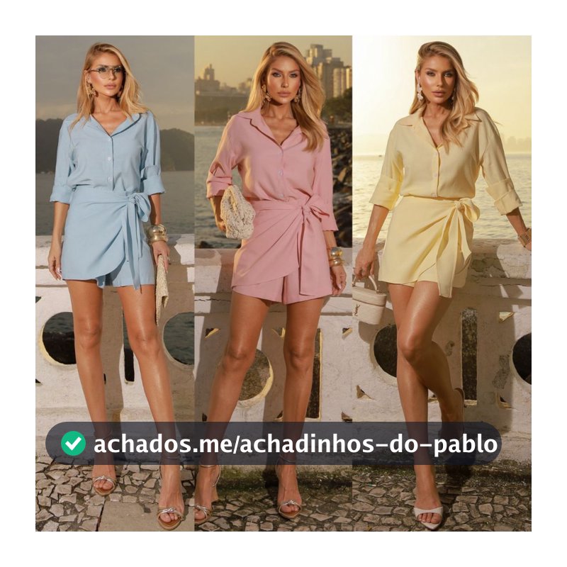 Conjunto Alfaiataria Camisa Social e Short Saia Cintura Alta com Laço Elegante Feminino Chique Festa
