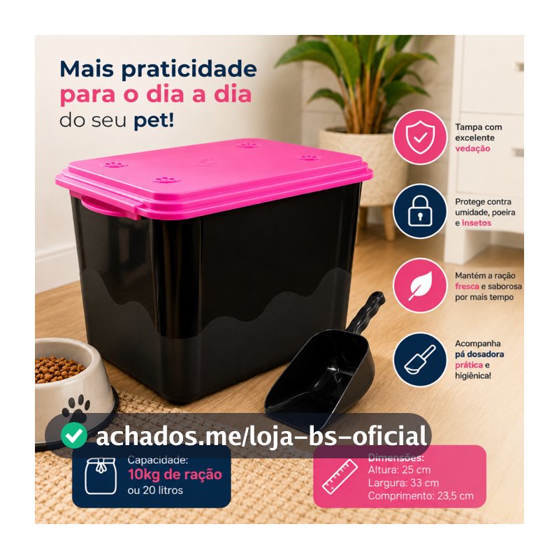 Container Porta Ração Caixa Organizadora Mec Pet Capacidade de 10kg 20L Com Tampa Vedada