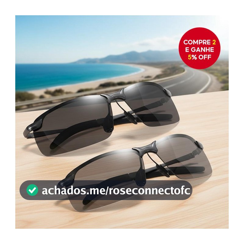 Óculos de Sol Masculino UV400 Polarizado Fotocromático para Dirigir Dia e Noite