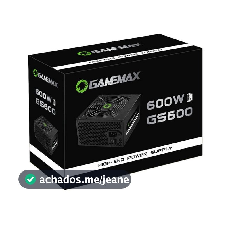 Fonte ATX Gamemax 600W GS600 com Cabo PFC Ativo 80 Plus White Preto