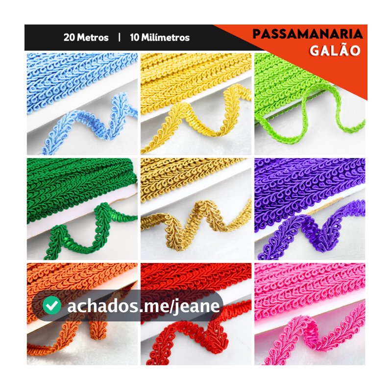 Passamanaria  - Fita Galão - Rolo C/ 20 Metros Diversas Cores - 91 - Nybc