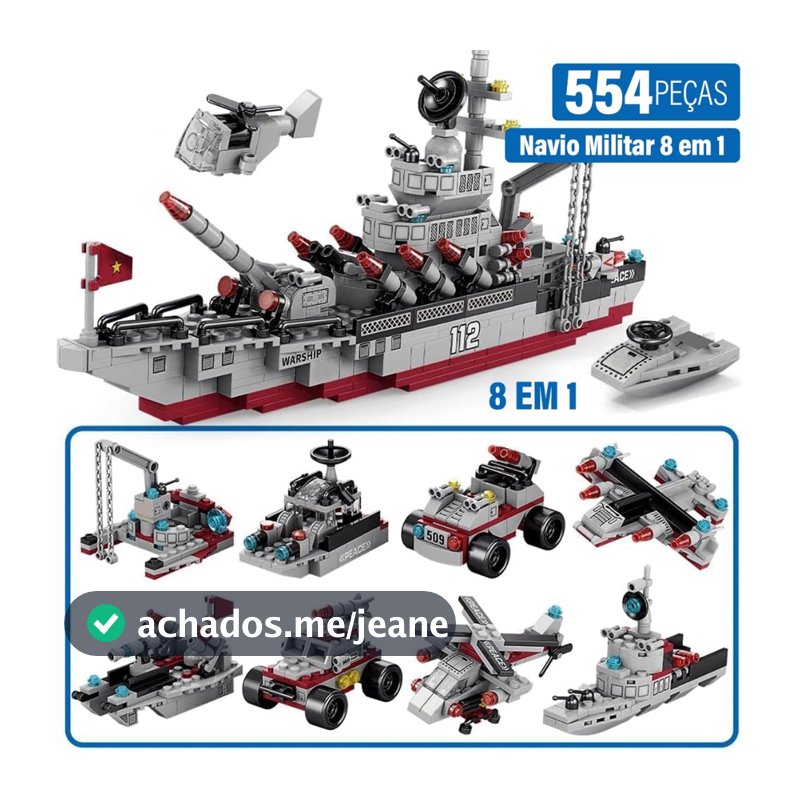 8 in 1 Building Toy with Red Bottom Warship 554 Pieces