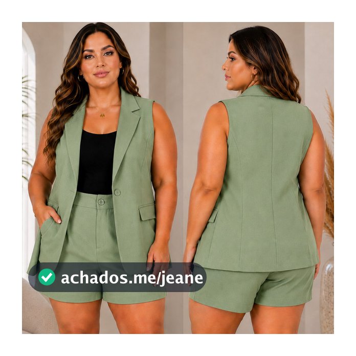 Conjunto Plus Size Feminino do P ao G3 Colete Duplo E Short Casual verao leve e fresco