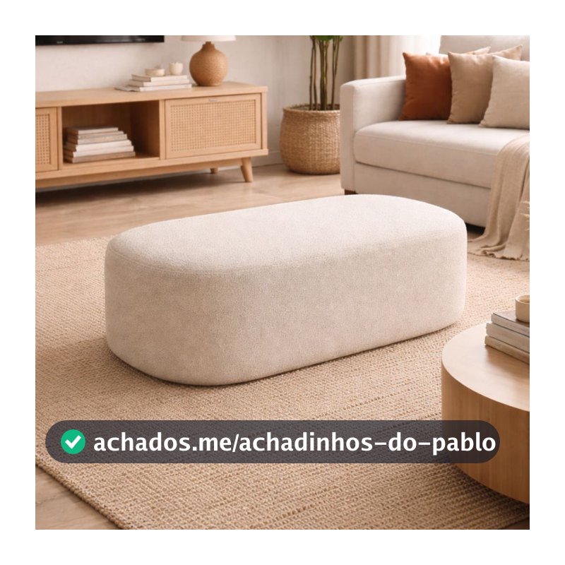 Puff Doris 87cm Orgânico Decorativo para Living Luxo sofisticado Bouclé Courissimo Linho