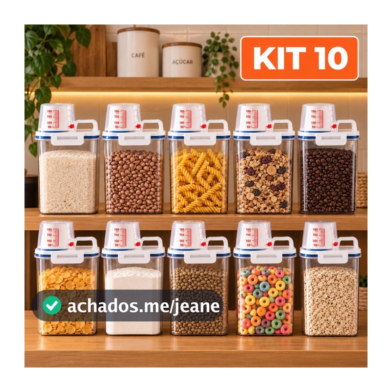 Kit 10 Potes Herméticos 2,5L Dispenser com Copo Medidor e Bico Dosador Organizador de Cozinha