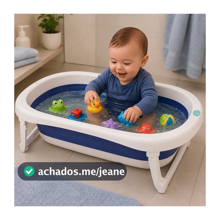 Banheira Infantil Dobrável Retrátil antiderrapante Azul Premium de 35 litros para Meninos e crianças