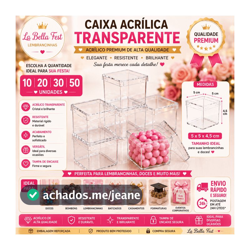 Kit 10 20 30 50 Caixinha Acrílica 5x5 Transparente Lembrancinha Festa Aniversário decoração
