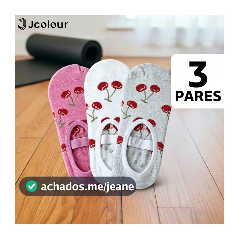Jcolour Kit 3 Meias Sapatilhas Antiderrapante Pilates Yoga Hidroginástica Academia Dança Esportes