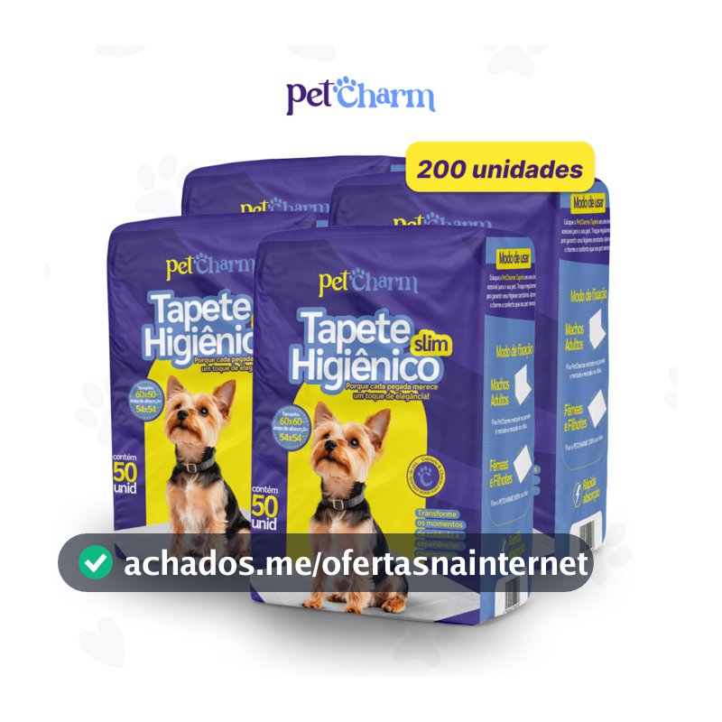 Kit 200 unid Tapete Higiênico PetCharm Slim -Tamanho 50cm x 60cm Para Cachorros
