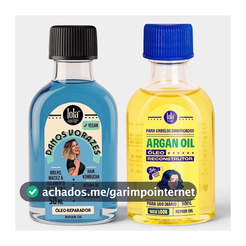 Kit Óleo Lola Linha Argan e Danos Vorazes - Óleo Argan 50ml + Óleo Danos Vorazes 50ml