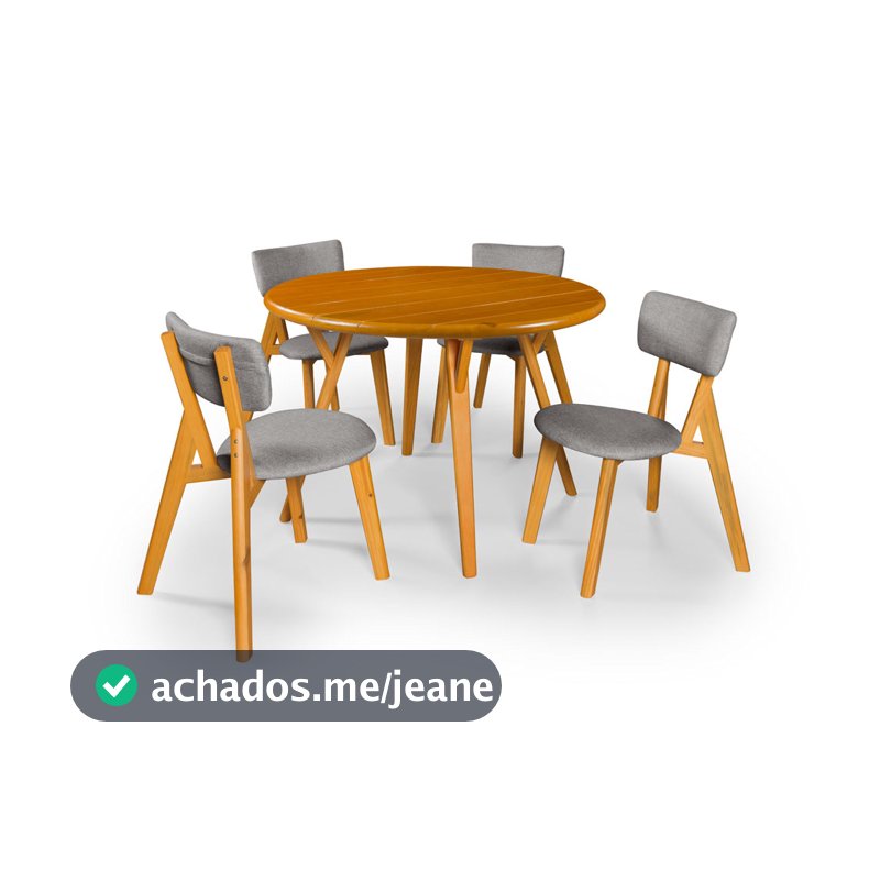 Conjunto Mesa com 4 Cadeiras em Madeira e Linho