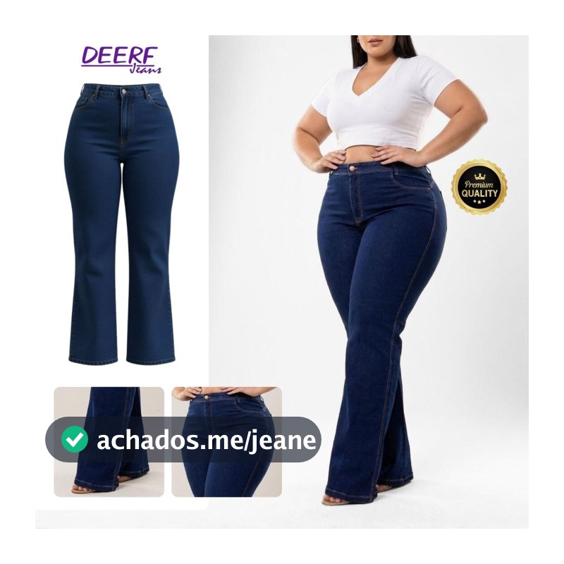 Calça Jeans Flare Plus Size Cintura Alta Lycra Elastano Premium Efeito Levanta Bumbum Curve Premier